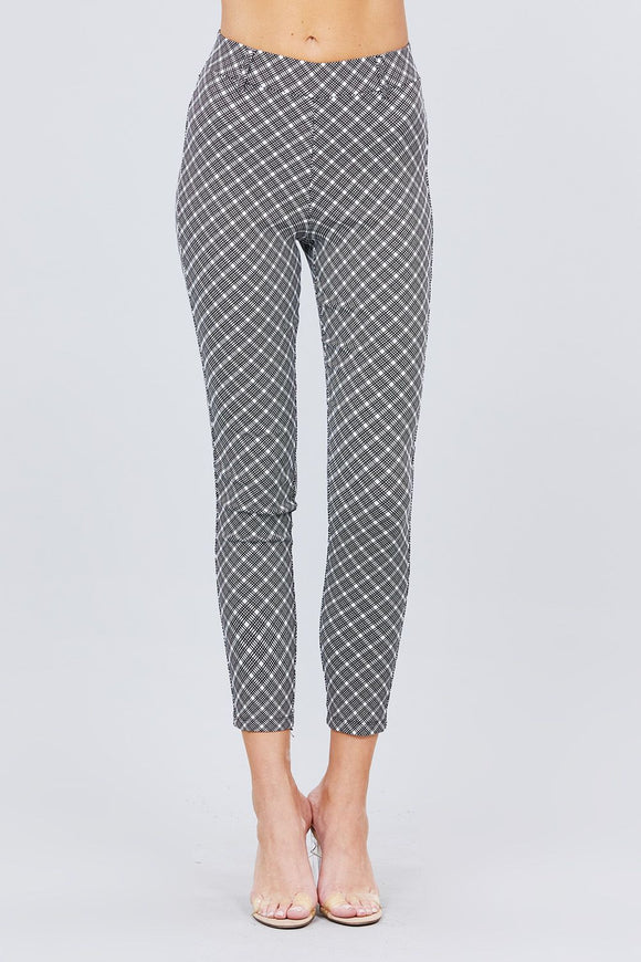 Elastic Band Glen Check Jacquard Yarn Dye Woven Long Pants