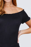 Short Sleeve Off The Shoulder Smocked Rayon Spandex Top