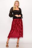 Lace Trim Accordion Pleated Midi Skirt