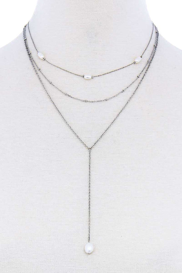 Triple Layer Pearl Drop Accent Y Necklace